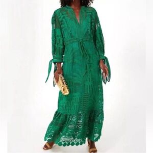 Like New House of Harlow 1960 Dress Morada boa Guipure emerald green lace sz Sm